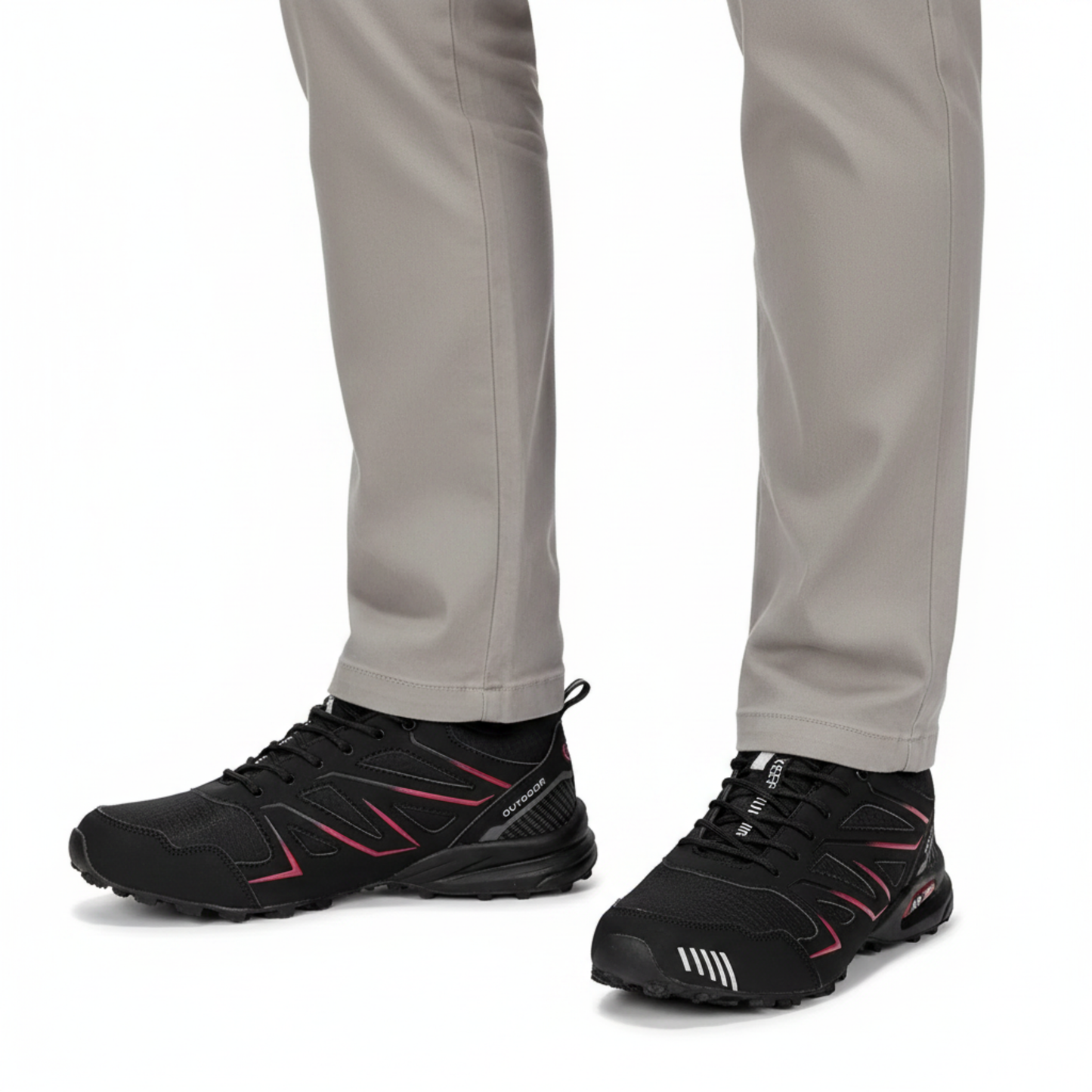 Blotcha Men's Orthopedic Waterproof Hiking Shoes - Black Red Non-Slip All-Terrain Trekking Boots