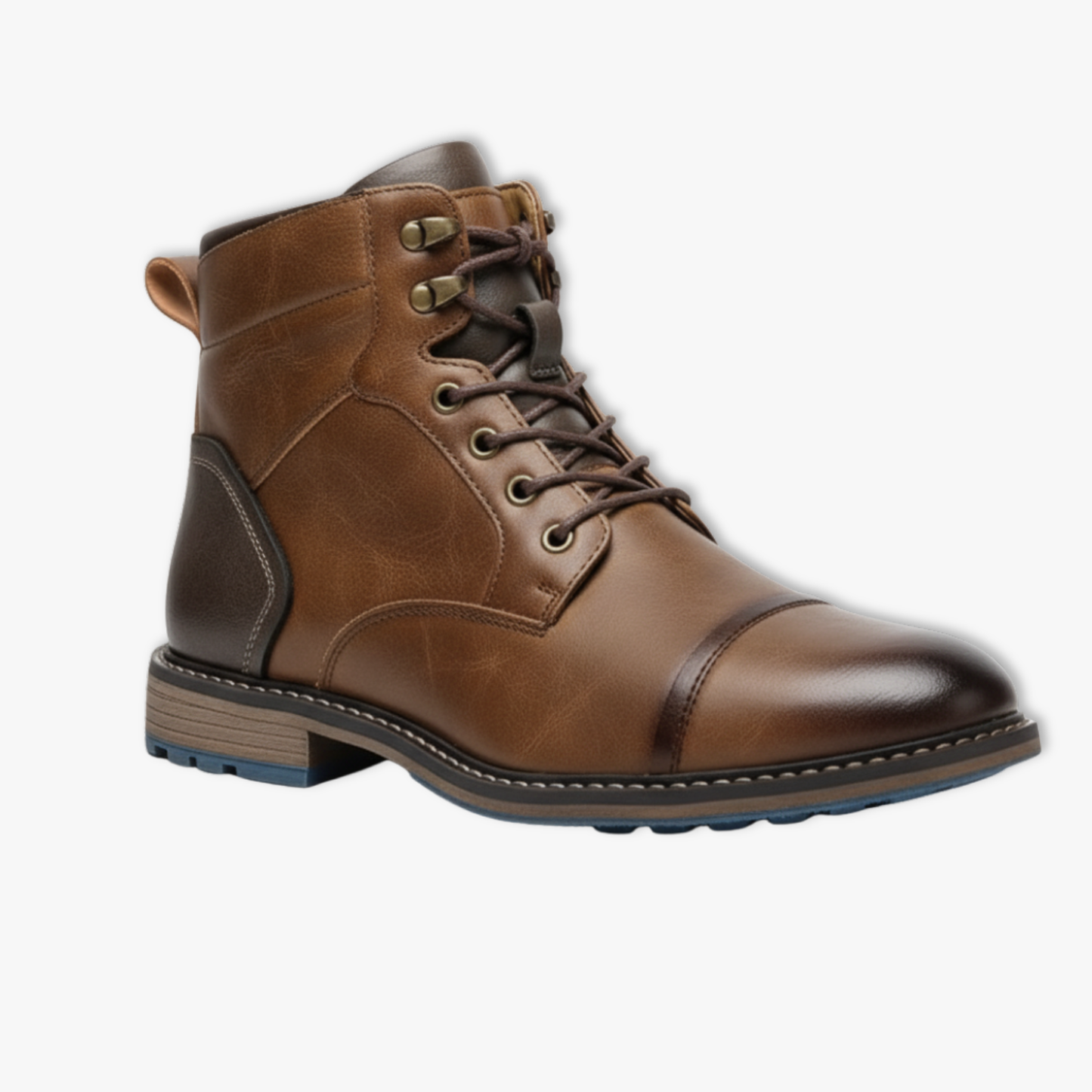Blotcha Men's Retro Tan Leather Lace-Up Boots - Comfortable Fashion Cap-Toe