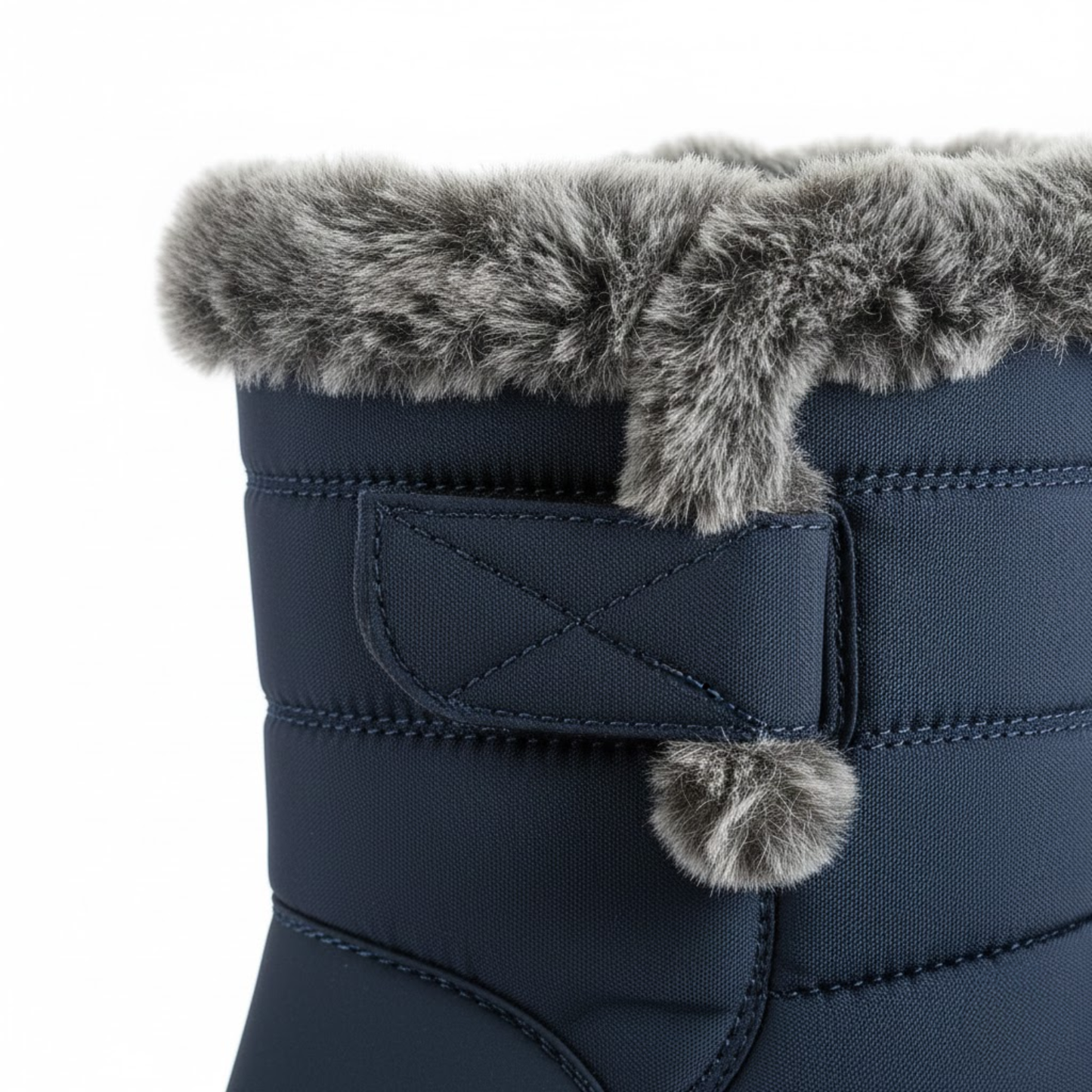 Blotcha Women's Navy Blue Fur Lined Winter Ankle Boots Waterproof Low Heel Snow Shoes