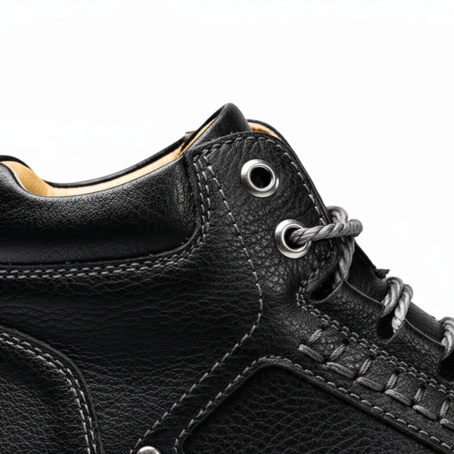 Blotcha Men's Black Leather Hiking Boots Waterproof Orthopedic Arch Support Ankle Boots