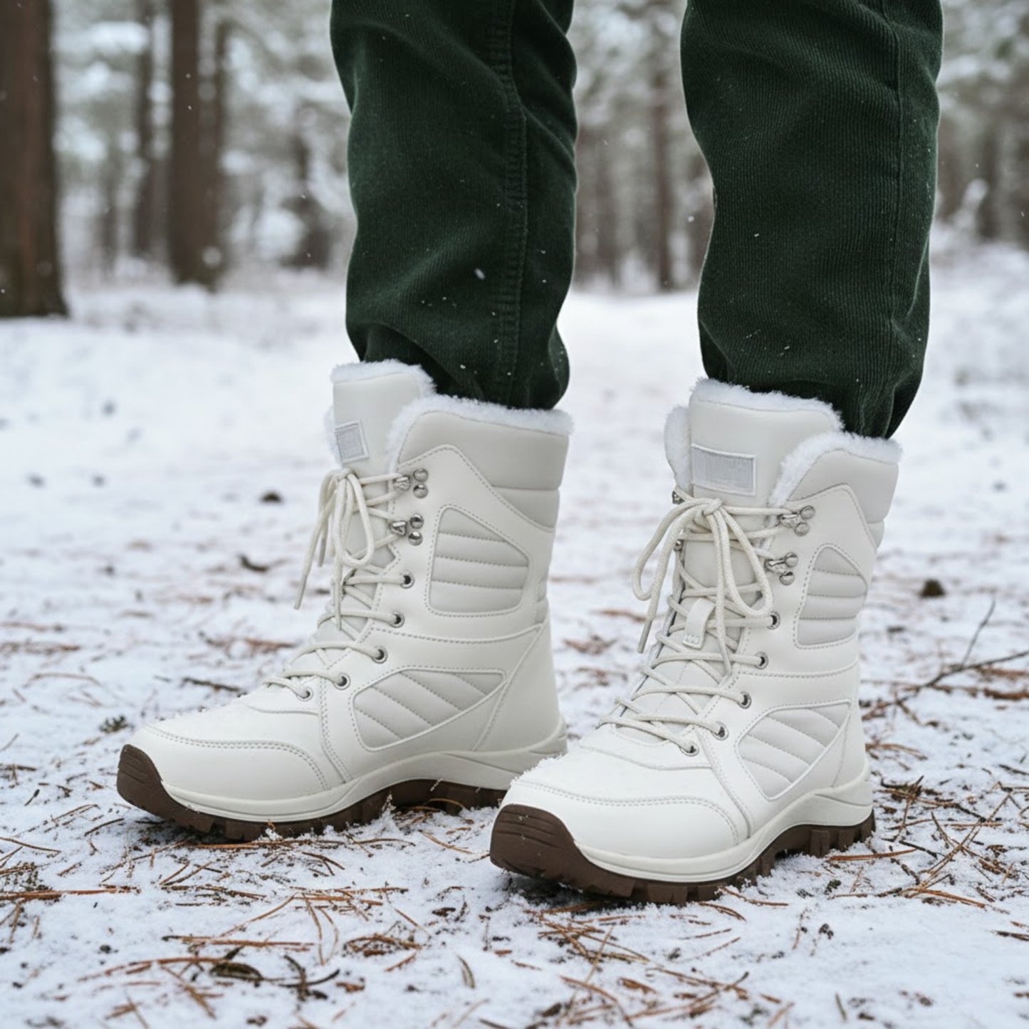 Blotcha Women's Thermal Fleece Lined High Top Snow Boots, Weatherproof Winter Booties, White