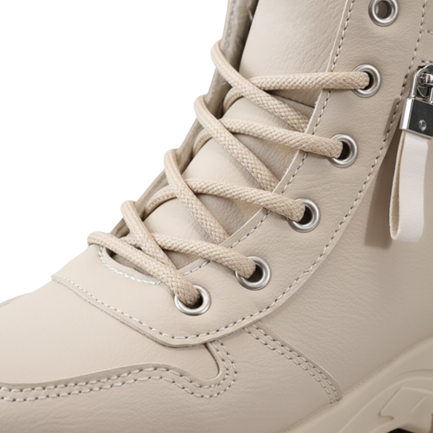 Blotcha Women's Beige Waterproof Winter Snow Boots Platform Lace Up Ankle Boots