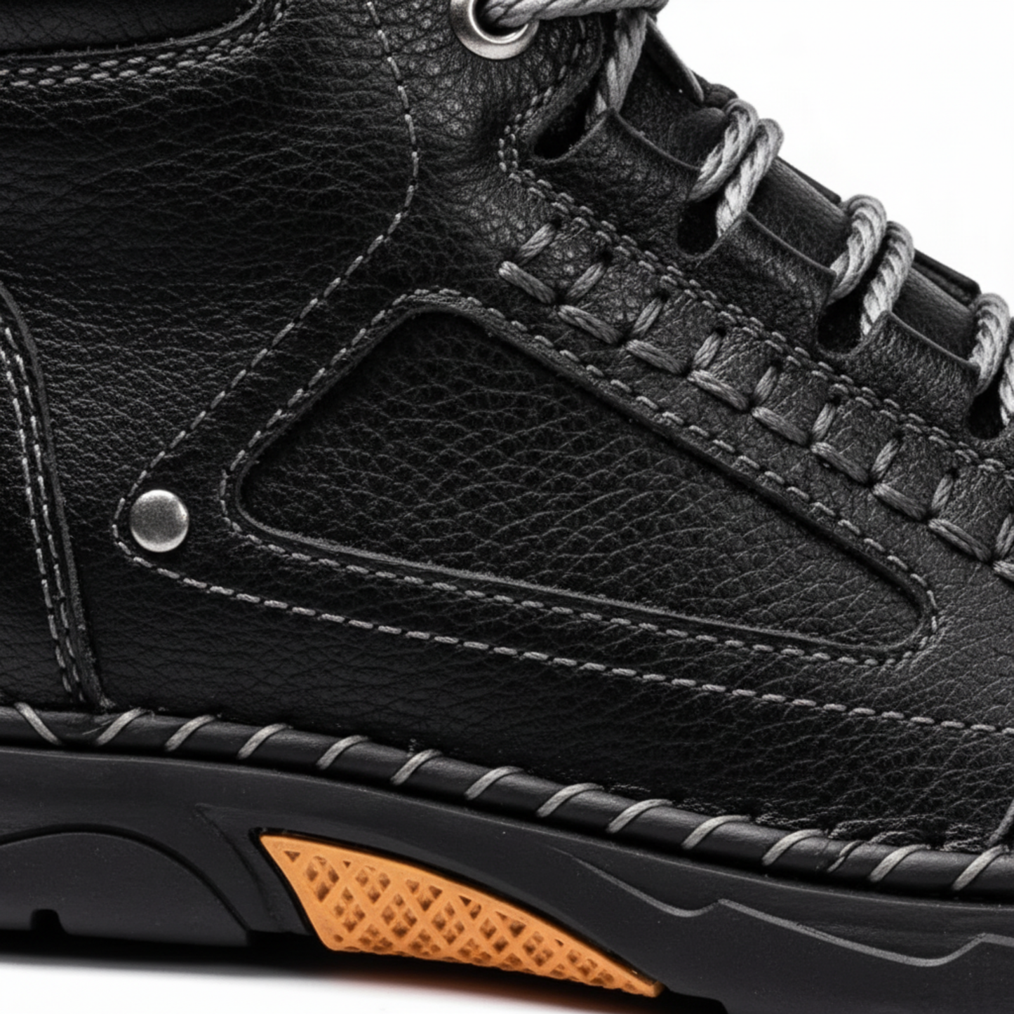 Blotcha Men's Black Leather Hiking Boots Waterproof Orthopedic Arch Support Ankle Boots