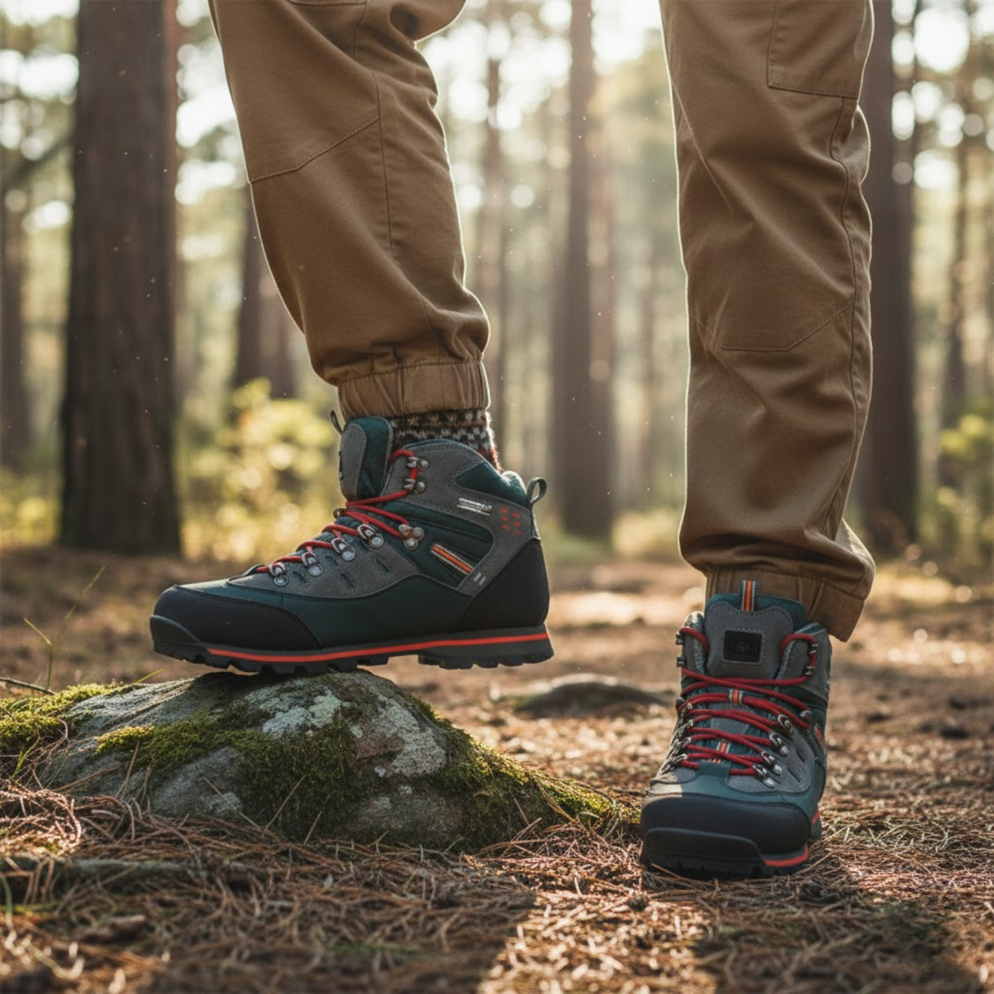 Blotcha Men's Hiking Boots - Blue & Grey Waterproof Outdoor Climbing Shoes with Red Laces