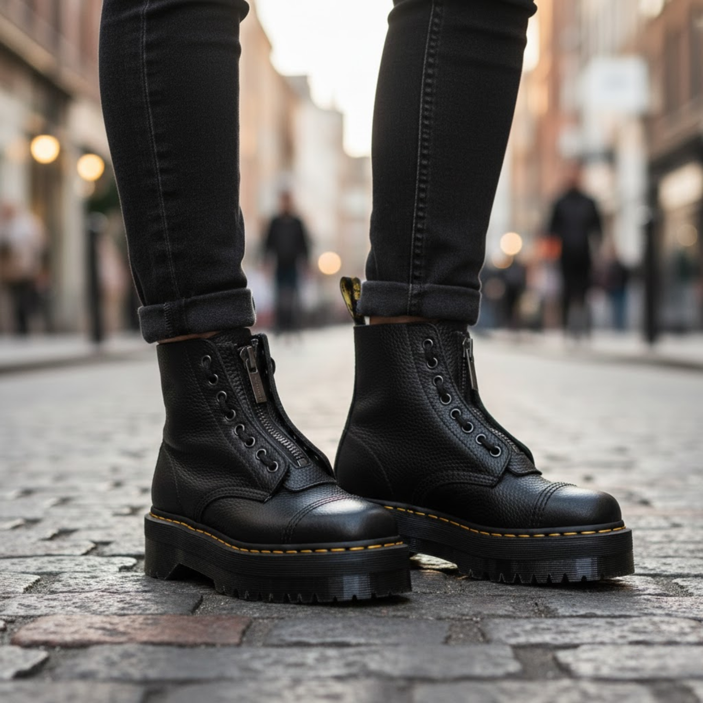 Blotcha Women's Black Genuine Leather Platform Boots