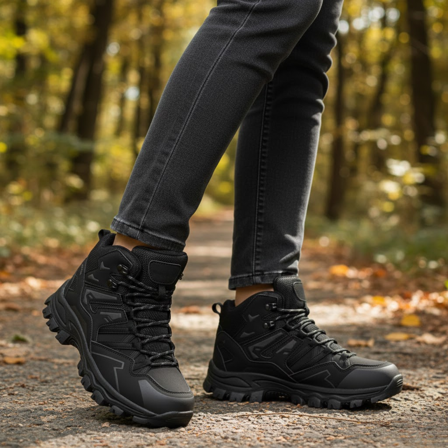 Blotcha Women's Black High-Top Winter Hiking Boots Warm Velvet Lining Rainproof Non-Slip