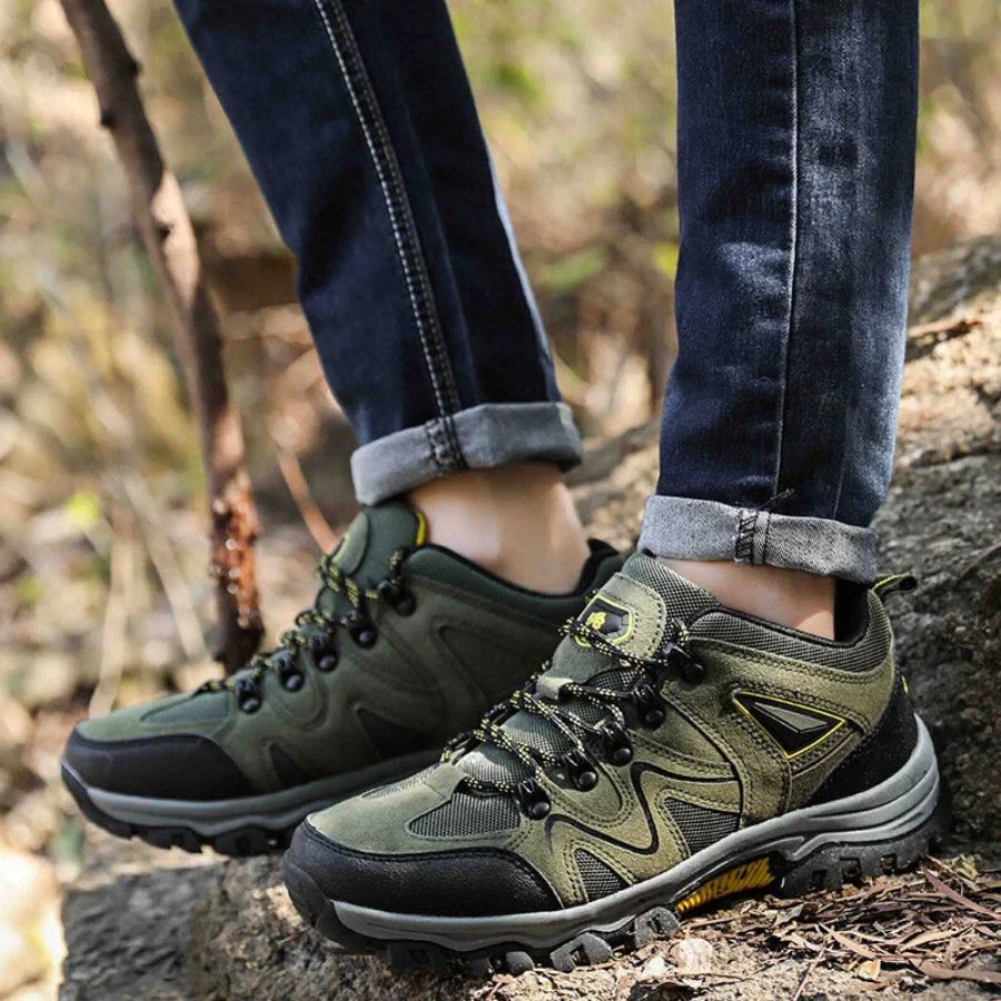 Blotcha Men's Orthopedic Hiking Shoes - Green Waterproof Suede Leather with Arch Support