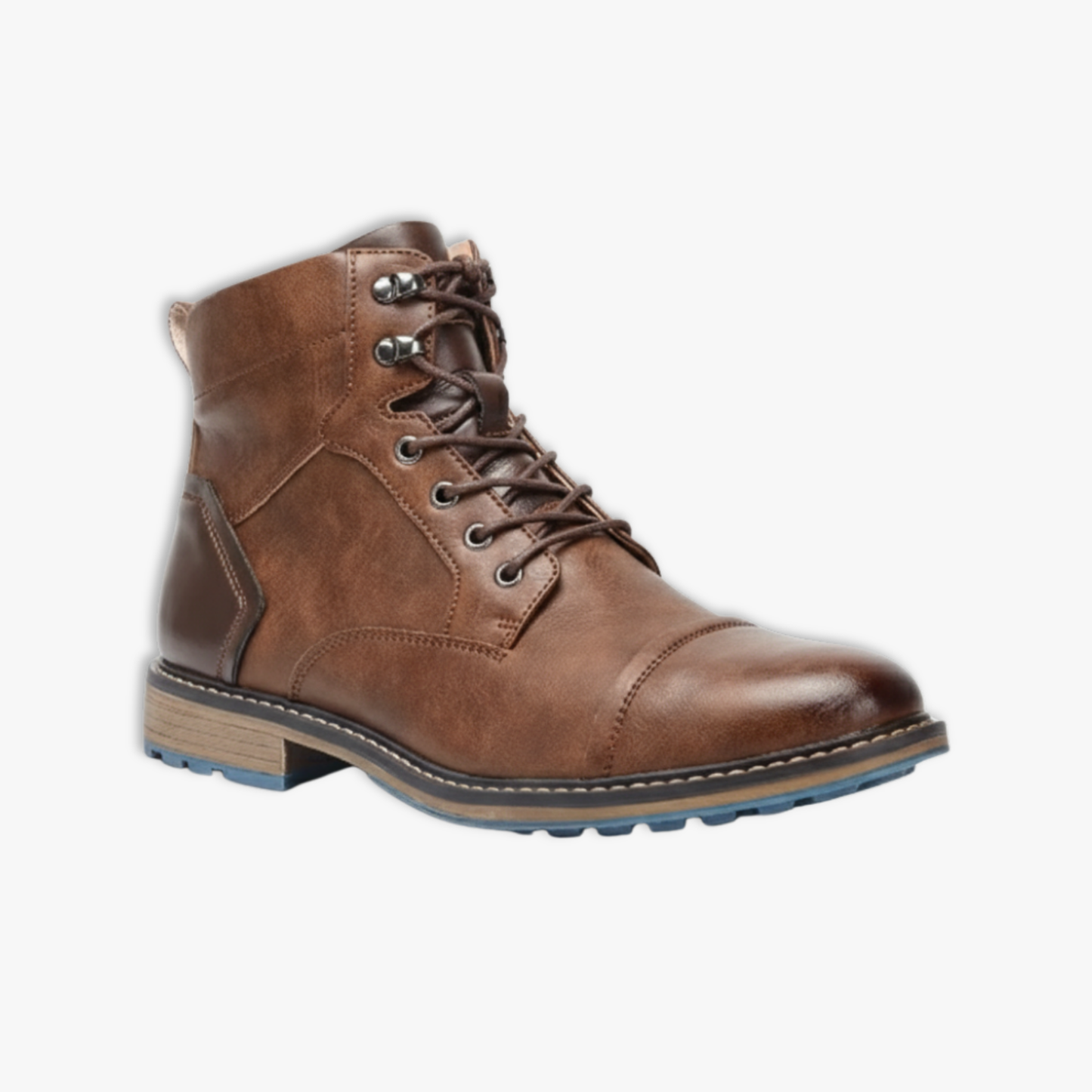 Blotcha Men's Retro Tan Leather Lace-Up Boots - Comfortable Fashion Cap-Toe
