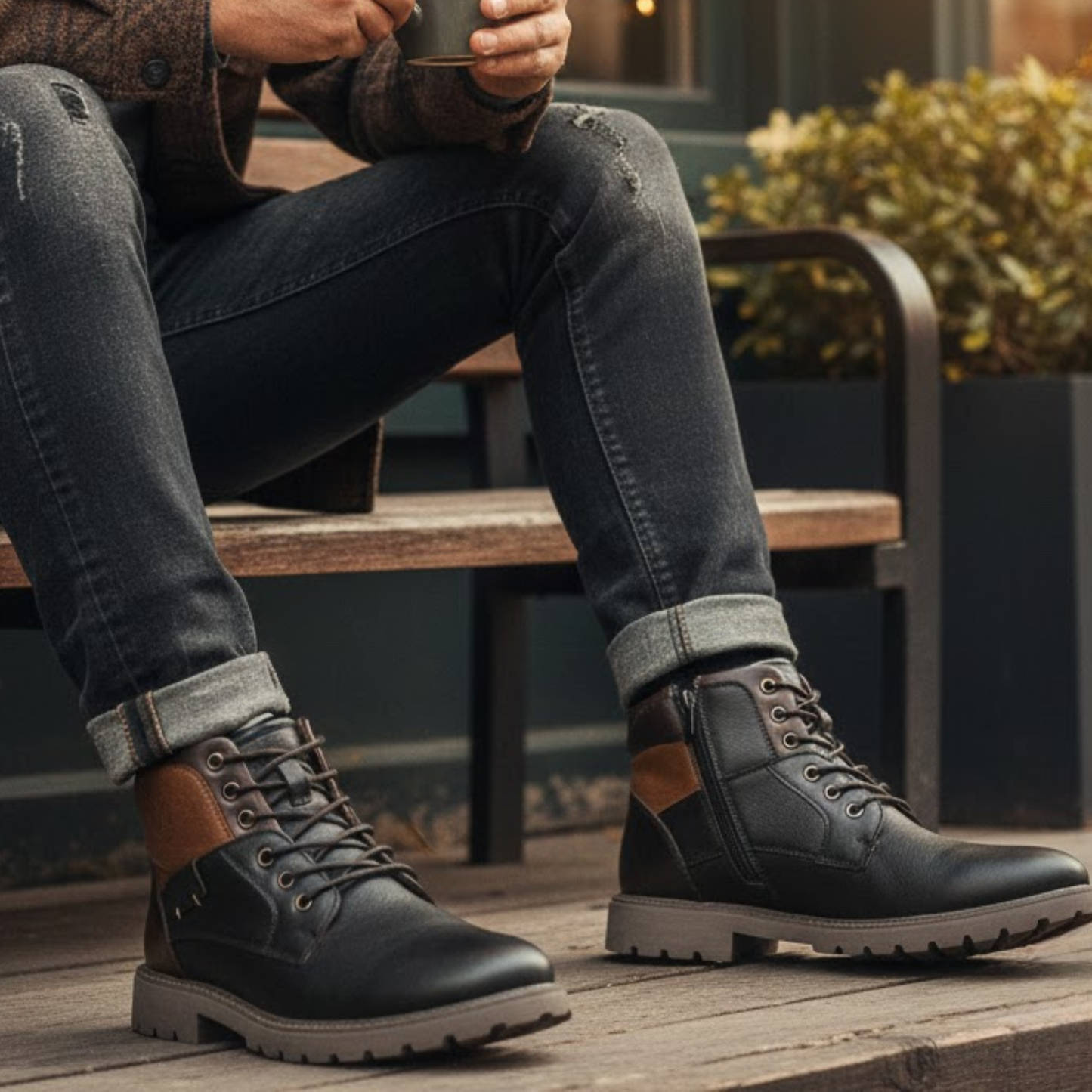 Blotcha Men's Leather Ankle Boots High Top Outdoor Casual Work Combat Shoes