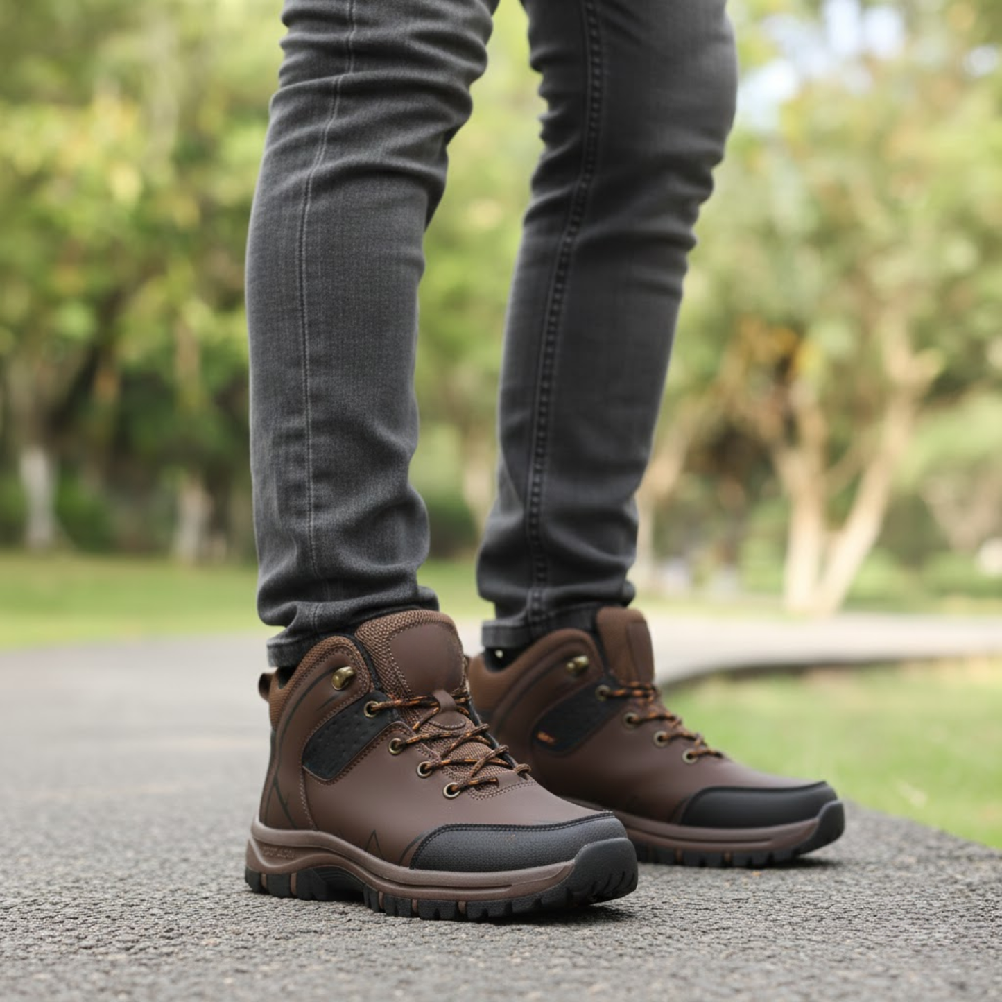 Blotcha Men's Brown Retro Hiking Boots Waterproof Anti-Slip Outdoor Camping Work Shoes