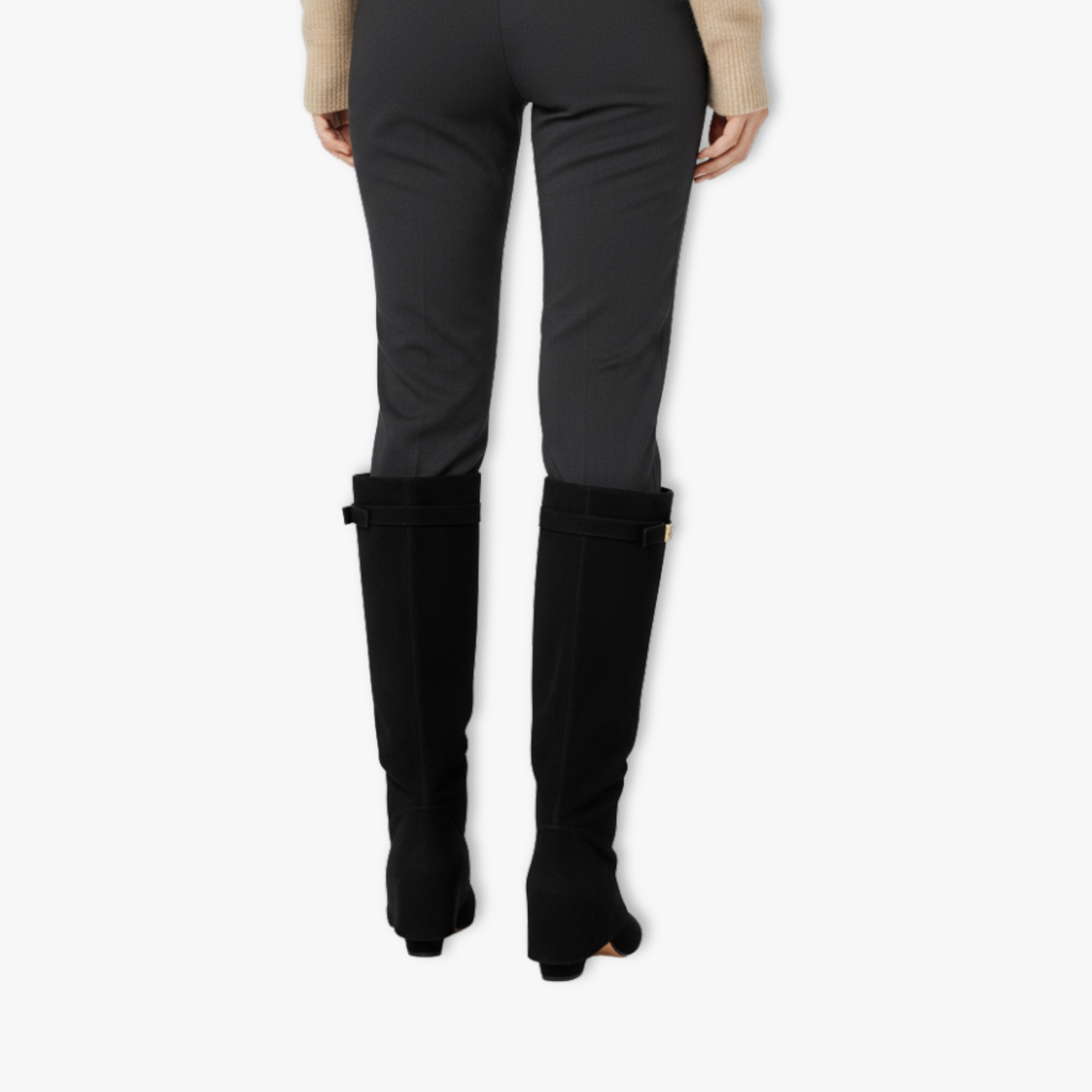 Blotcha Women's Pointed Toe Foldover Knee High Boots with Metal Buckle