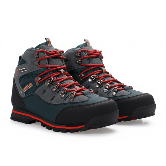 Blotcha Men's Hiking Boots - Blue & Grey Waterproof Outdoor Climbing Shoes with Red Laces