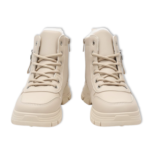 Blotcha Women's Beige Waterproof Winter Snow Boots Platform Lace Up Ankle Boots