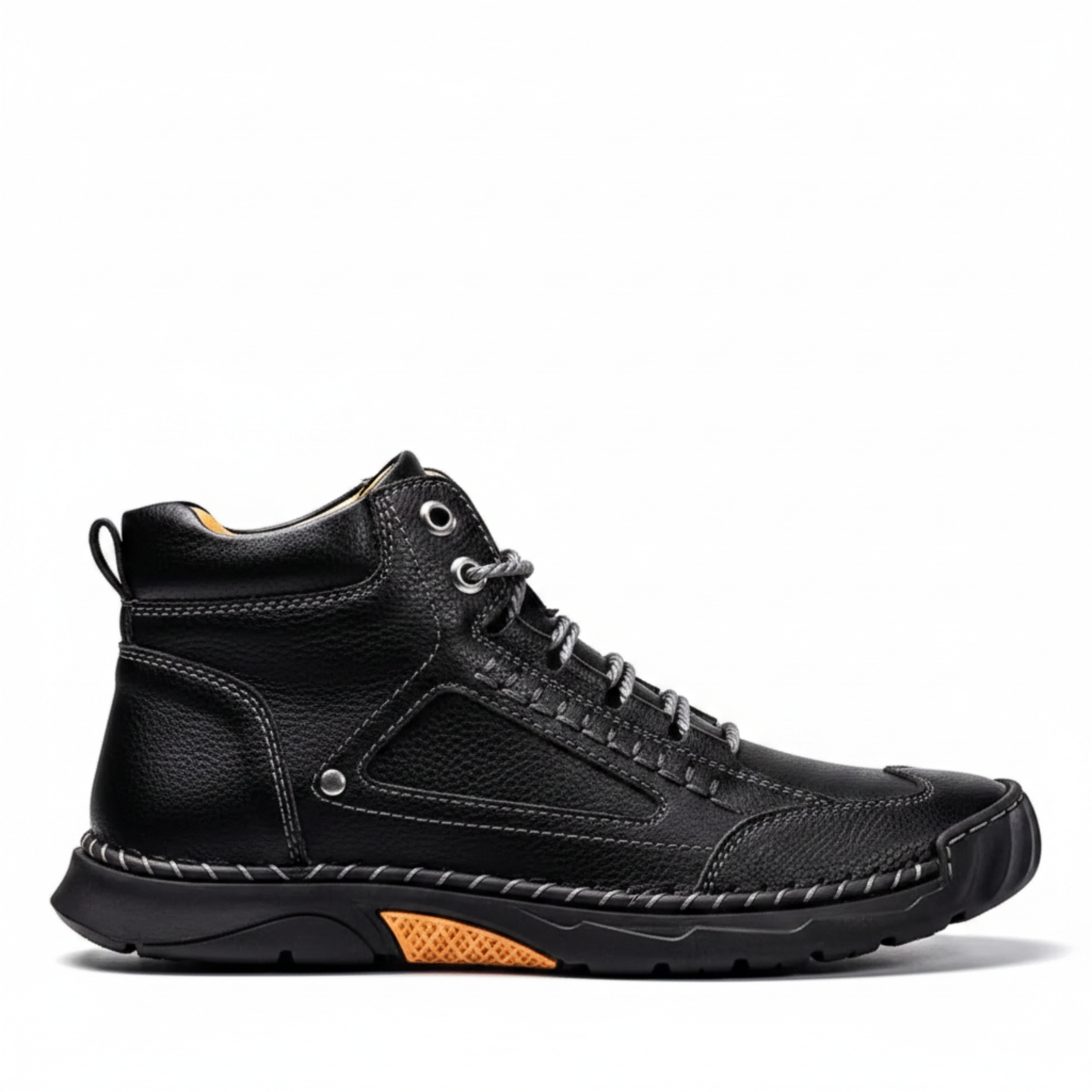 Blotcha Men's Black Leather Hiking Boots Waterproof Orthopedic Arch Support Ankle Boots
