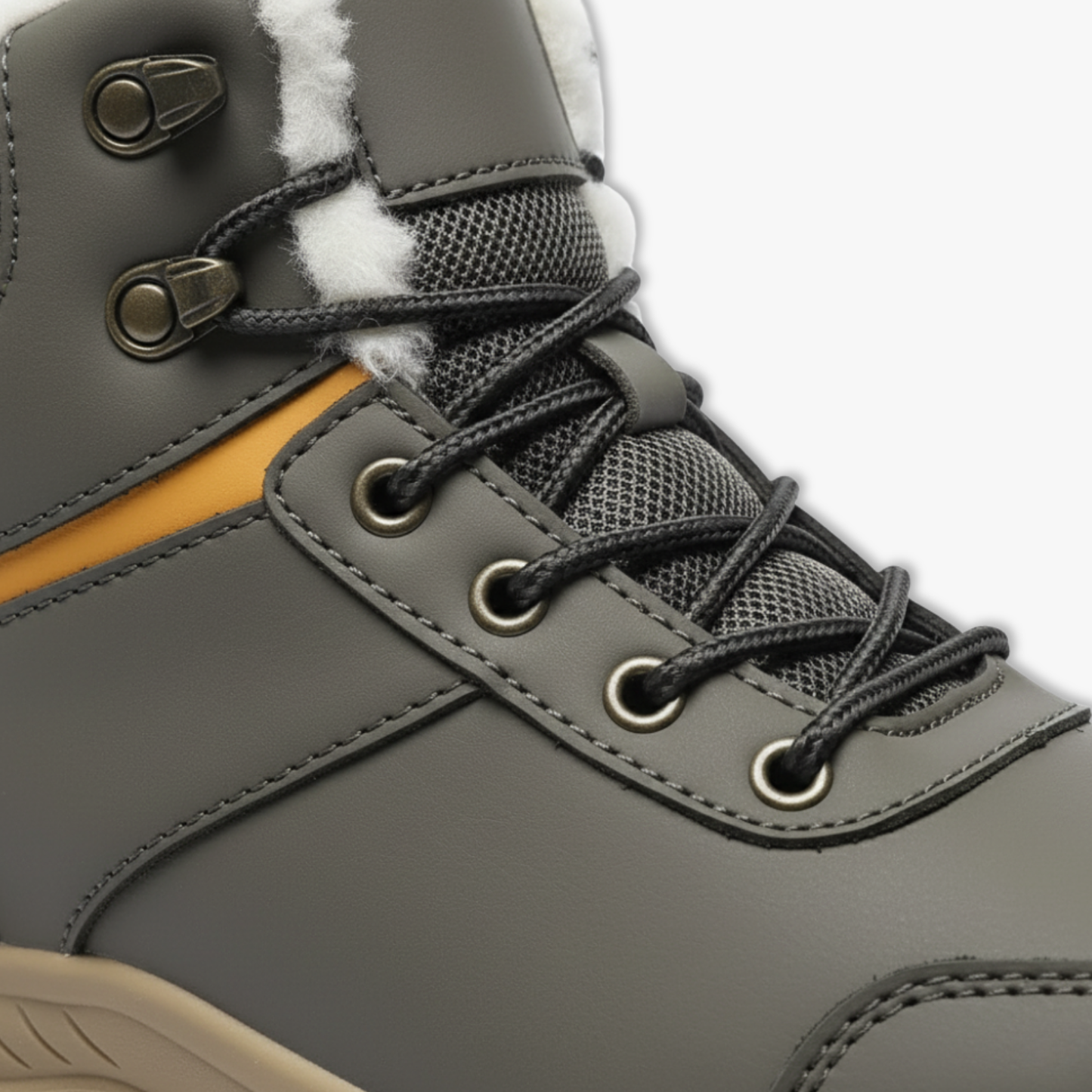 Blotcha Men's Warm Plush Lined Hiking Snow Boots, Grey/Brown Lace-Up Winter Shoes