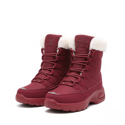 Blotcha Women's Waterproof Mid-Calf Winter Snow Boots Insulated Lace-up Hiking Footwear Burgundy