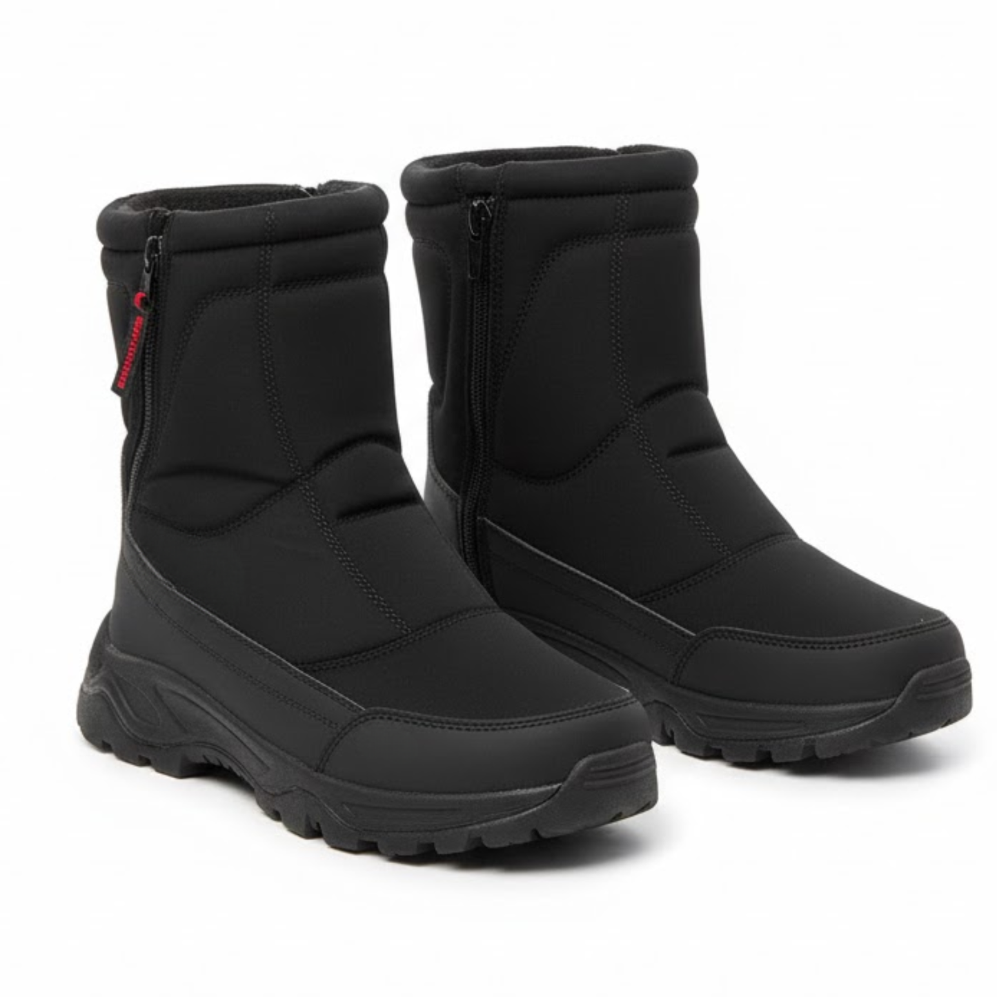Blotcha Men's Black Zippered Winter Snow Boots, Insulated Waterproof Rugged Footwear