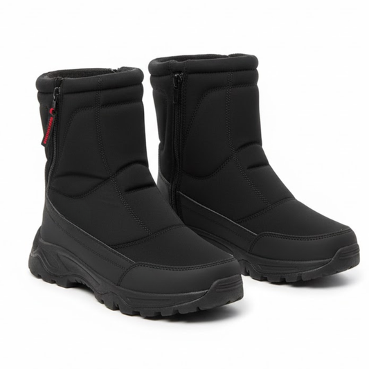 Blotcha Men's Black Zippered Winter Snow Boots, Insulated Waterproof Rugged Footwear