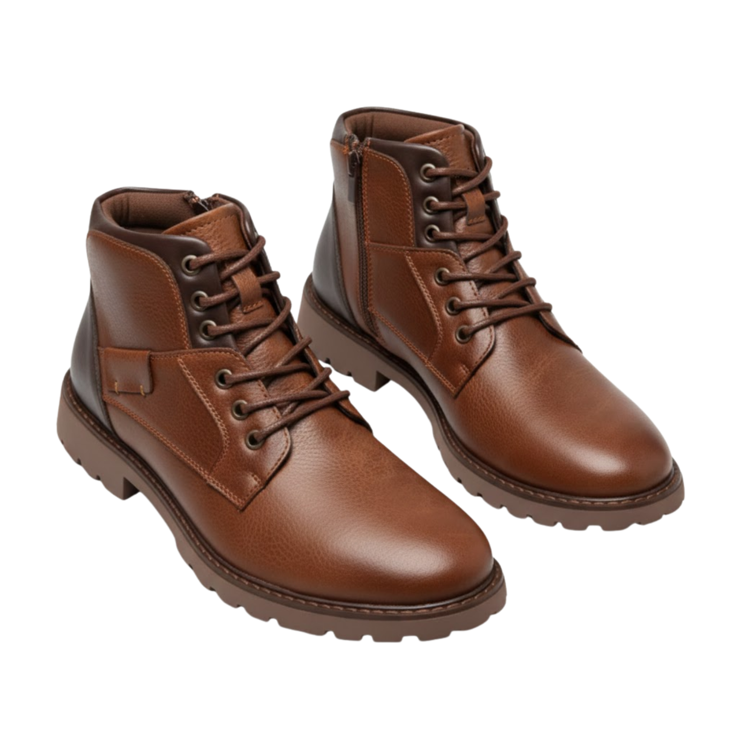Blotcha Men's Brown Handmade Leather Ankle Boots, Lace-Up Outdoor Autumn Winter Booties