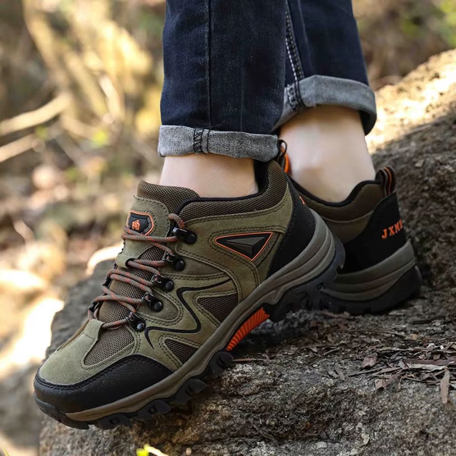 Blotcha Men's Orthopedic Hiking Shoes - Green Waterproof Suede Leather with Arch Support