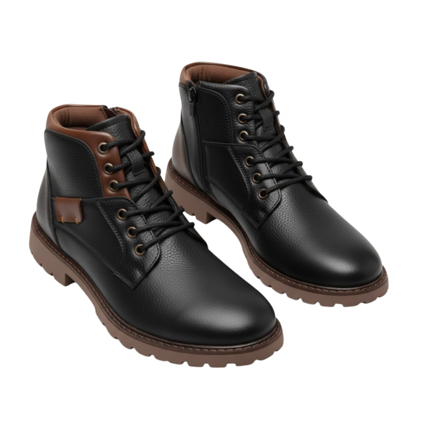 Blotcha Men's Brown Handmade Leather Ankle Boots, Lace-Up Outdoor Autumn Winter Booties