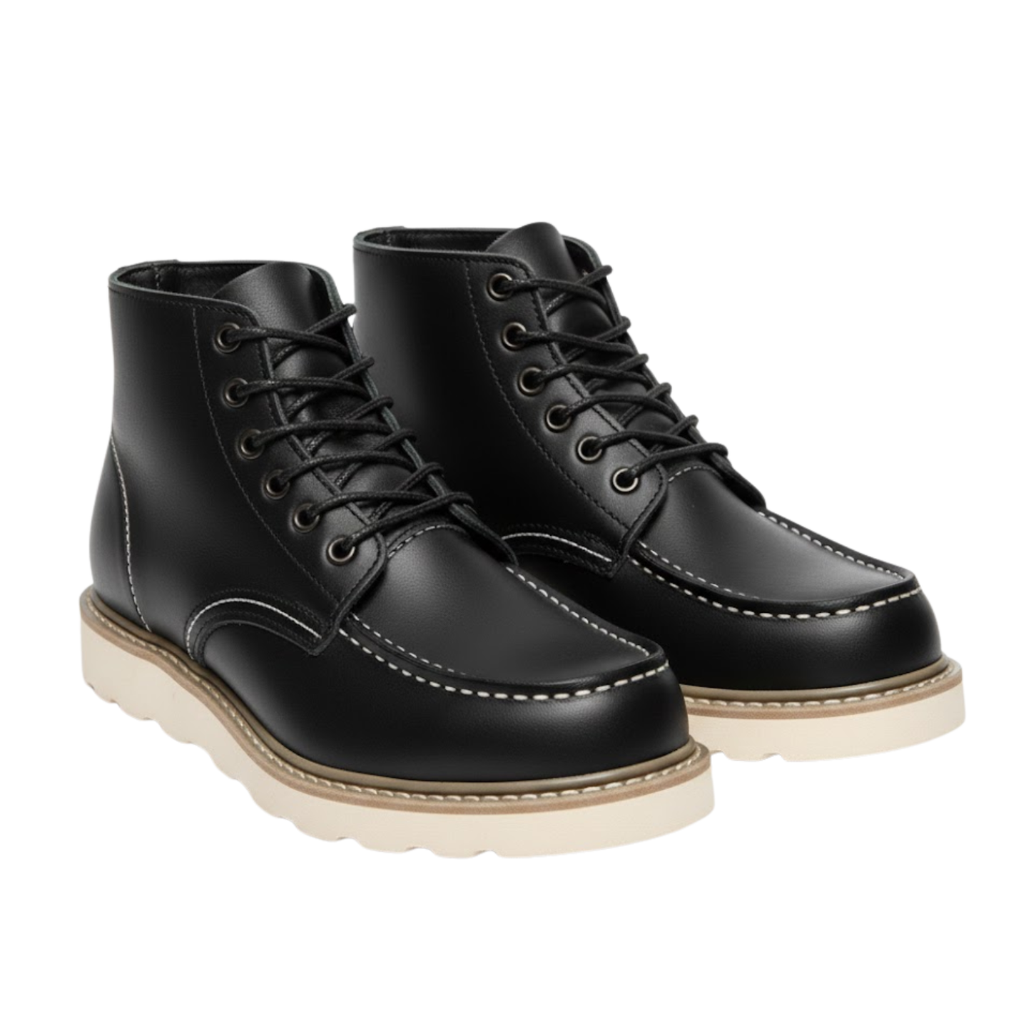 Blotcha Men's Black Leather Moc Toe Ankle Boots, Waterproof Winter Lace-Up Shoes