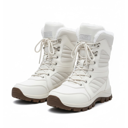 Blotcha Women's Thermal Fleece Lined High Top Snow Boots, Weatherproof Winter Booties, White