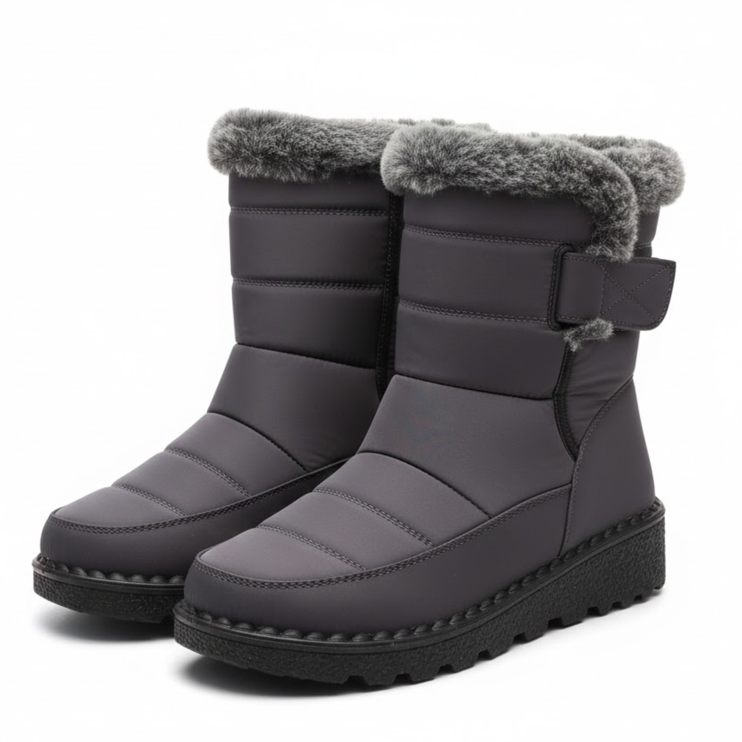 Blotcha Women's Navy Blue Fur Lined Winter Ankle Boots Waterproof Low Heel Snow Shoes