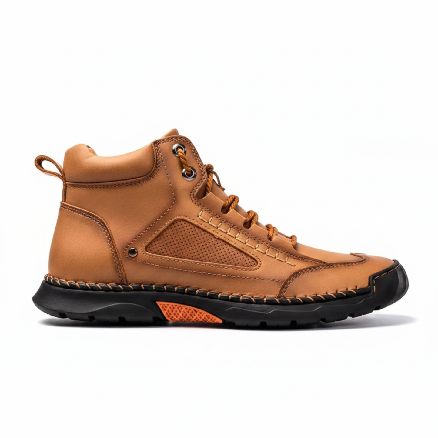 Blotcha Men's Black Leather Hiking Boots Waterproof Orthopedic Arch Support Ankle Boots