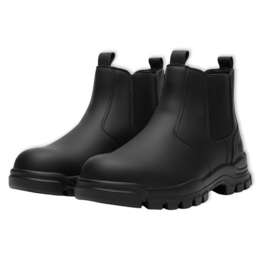 Blotcha Men's Waterproof Steel Toe Safety Work Boots - Black Slip-On Tactical Chelsea Boots