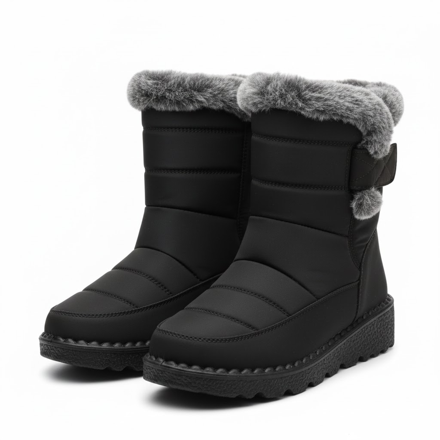Blotcha Women's Navy Blue Fur Lined Winter Ankle Boots Waterproof Low Heel Snow Shoes