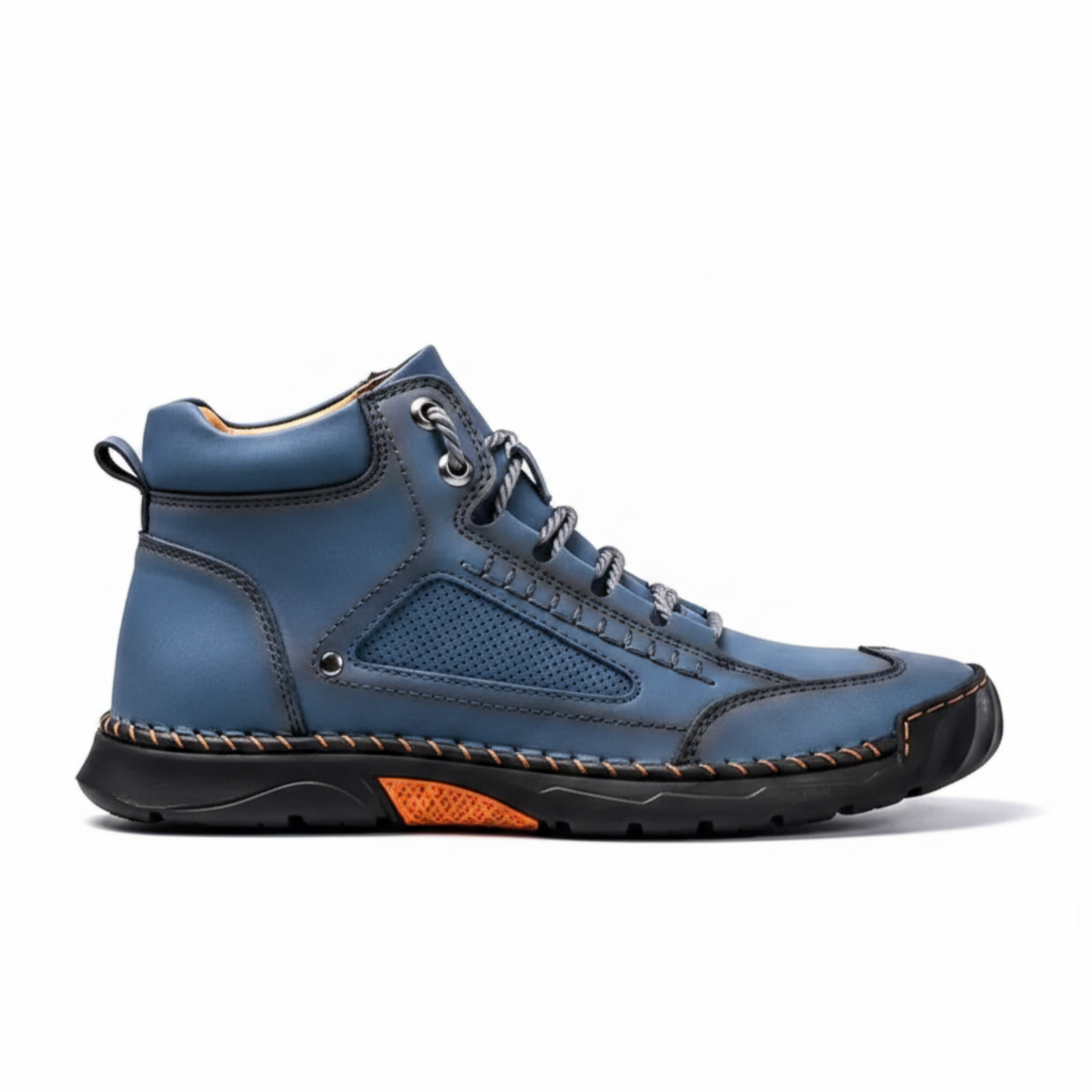 Blotcha Men's Black Leather Hiking Boots Waterproof Orthopedic Arch Support Ankle Boots