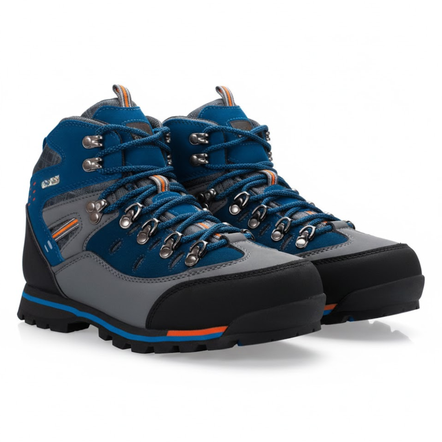 Blotcha Men's Hiking Boots - Blue & Grey Waterproof Outdoor Climbing Shoes with Red Laces
