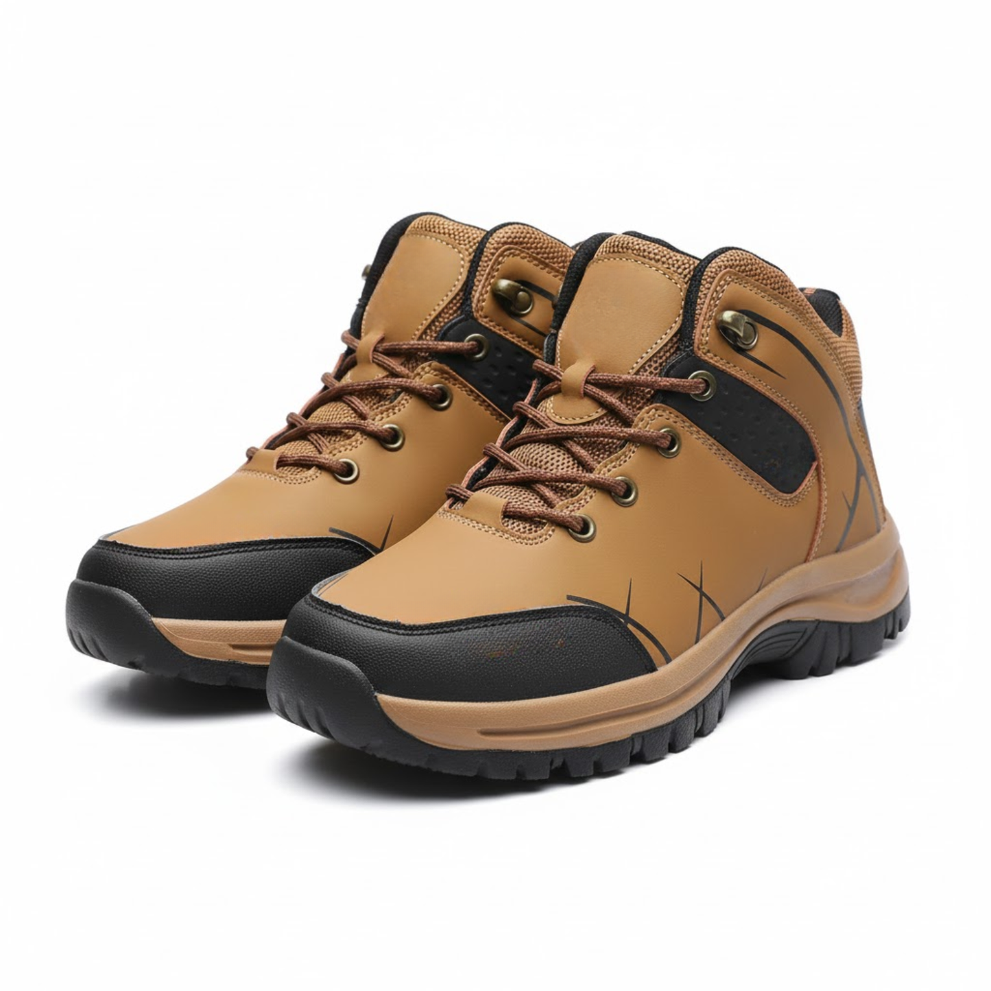 Blotcha Men's Brown Retro Hiking Boots Waterproof Anti-Slip Outdoor Camping Work Shoes