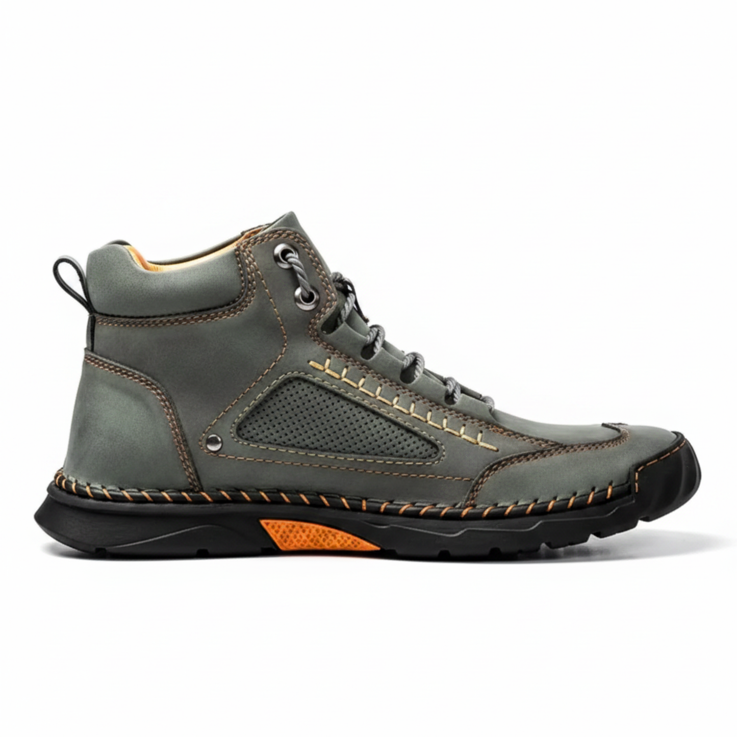 Blotcha Men's Black Leather Hiking Boots Waterproof Orthopedic Arch Support Ankle Boots