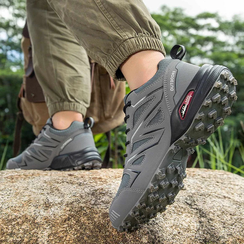 Blotcha Men's Waterproof Hiking Sneakers Non-Slip Trail Trekking Shoes Black Red