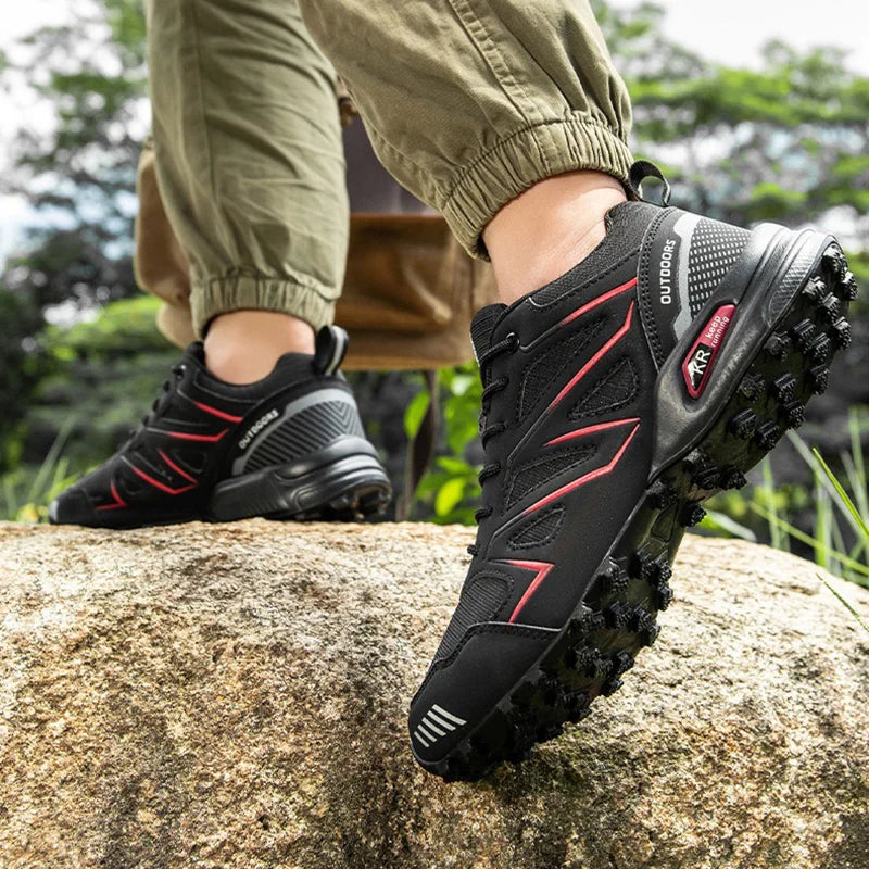 Blotcha Men's Waterproof Hiking Sneakers Non-Slip Trail Trekking Shoes Black Red