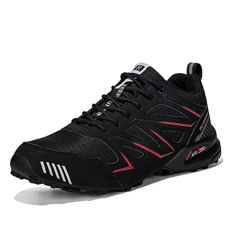 Blotcha Men's Waterproof Hiking Sneakers Non-Slip Trail Trekking Shoes Black Red