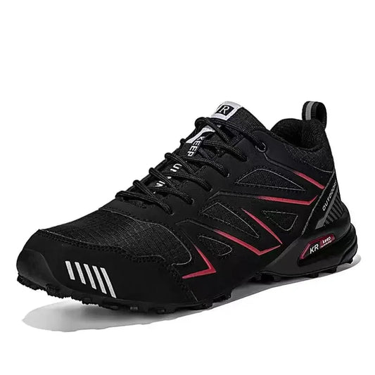Blotcha Men's Waterproof Hiking Sneakers Non-Slip Trail Trekking Shoes Black Red