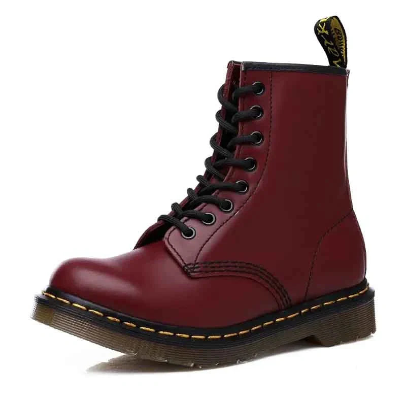 Blotcha Unisex Black Genuine Leather Ankle Boots, Fleece Lined Platform Motorcycle Boots