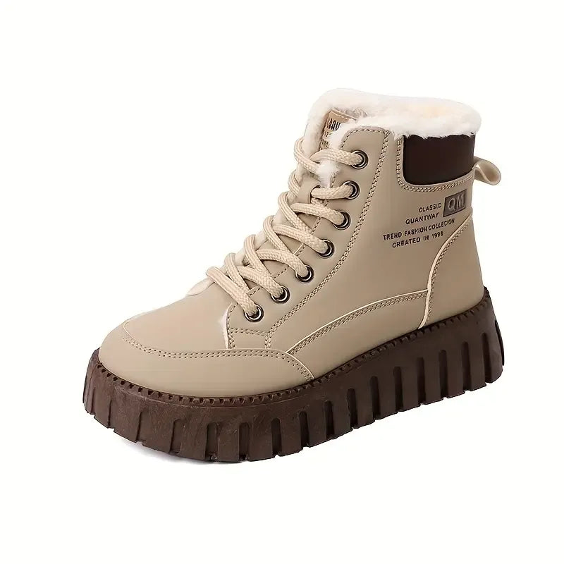 Blotcha Women's Fleece-Lined Snow Boots Lace-Up Platform Winter Ankle Shoes