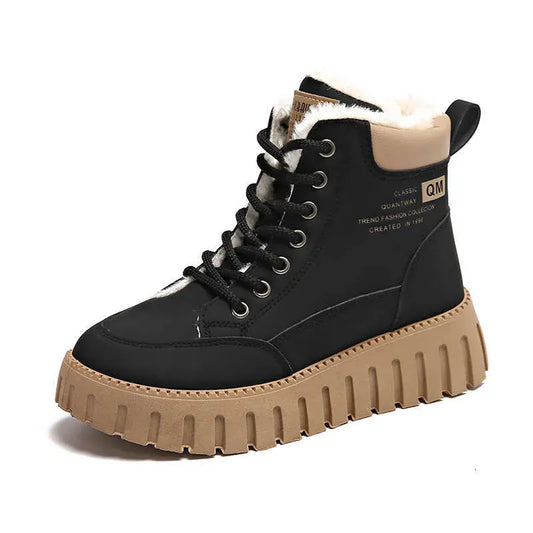 Blotcha Women's Fleece-Lined Snow Boots Lace-Up Platform Winter Ankle Shoes