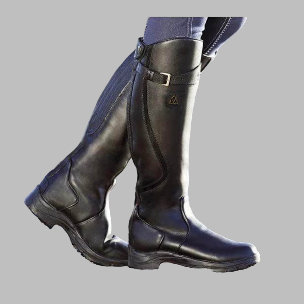Blotcha Women's Brown Leather Tall Riding Boots with Rugged Sole