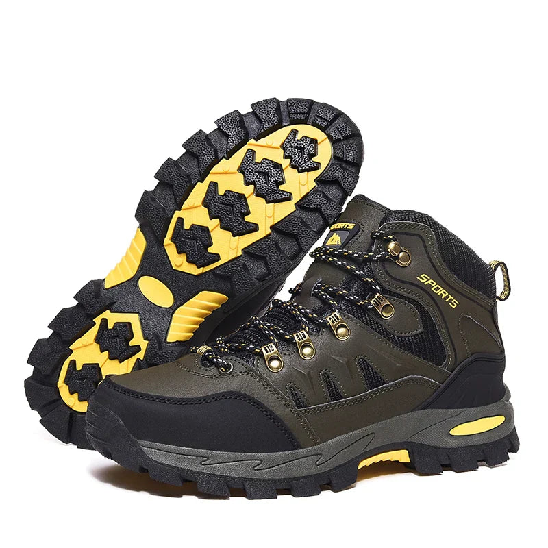 Blotcha Men's High Top Hiking Boots Black Orange Outdoor Trekking Climbing Shoes Non-Slip