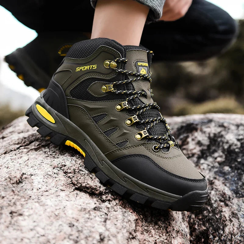 Blotcha Men's High Top Hiking Boots Black Orange Outdoor Trekking Climbing Shoes Non-Slip