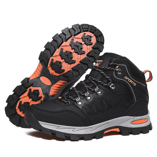 Blotcha Men's High Top Hiking Boots Black Orange Outdoor Trekking Climbing Shoes Non-Slip