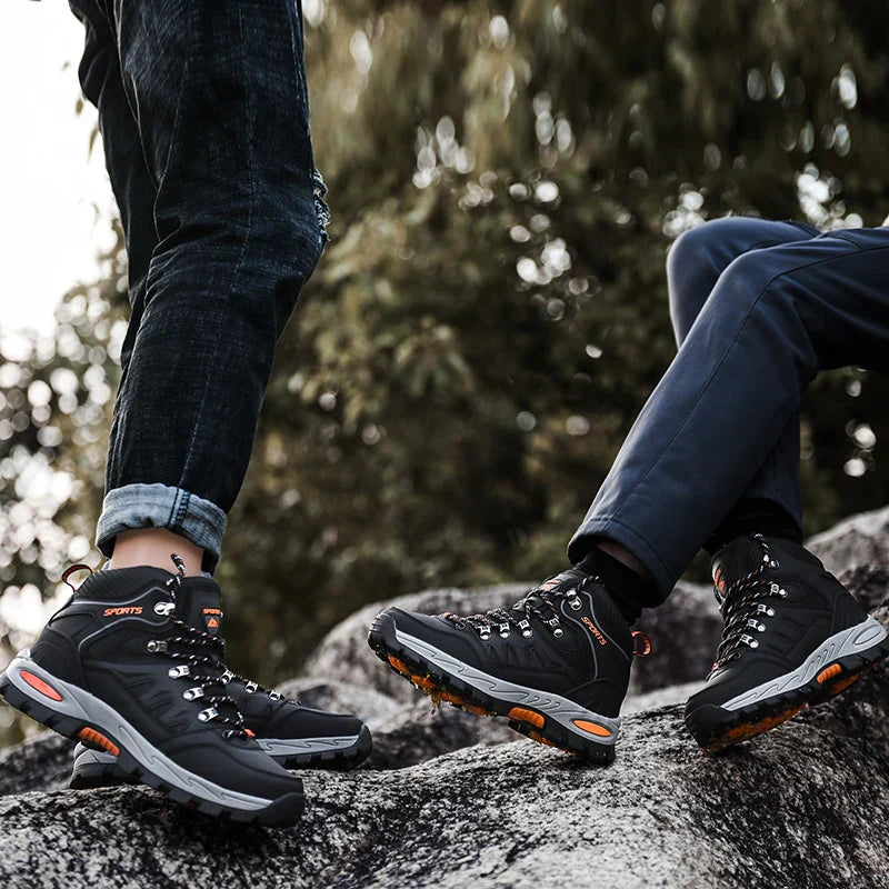 Blotcha Men's High Top Hiking Boots Black Orange Outdoor Trekking Climbing Shoes Non-Slip
