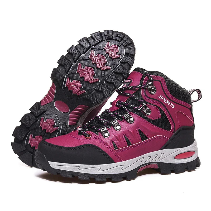 Blotcha Men's High Top Hiking Boots Black Orange Outdoor Trekking Climbing Shoes Non-Slip