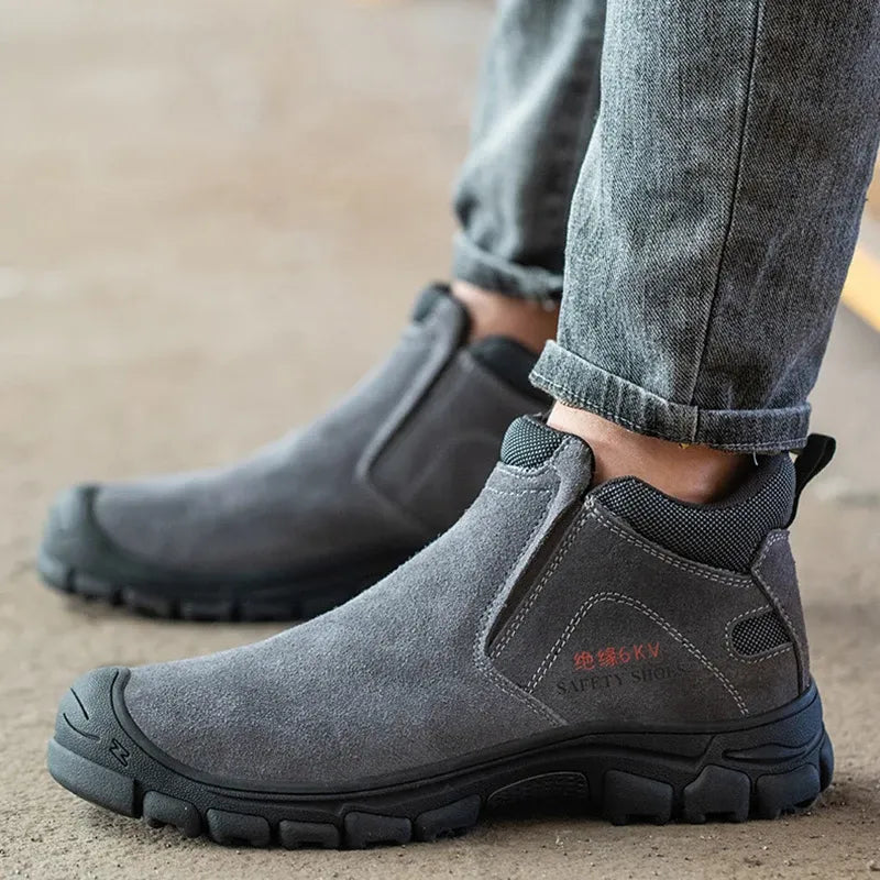 Blotcha Men's Steel Toe Leather Safety Shoes Breathable 6KV Insulation Work Boots