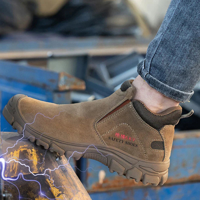 Blotcha Men's Steel Toe Leather Safety Shoes Breathable 6KV Insulation Work Boots